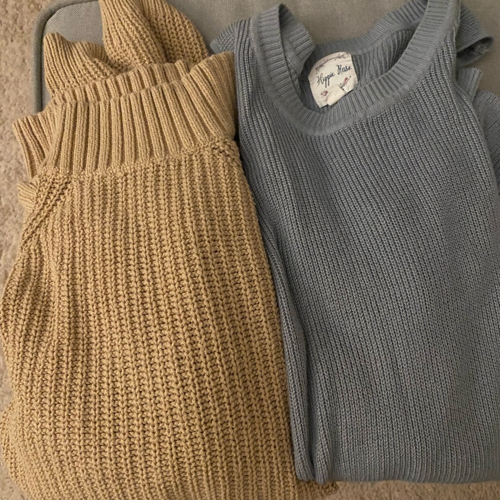Knit Sweater Set in Beige and Blue